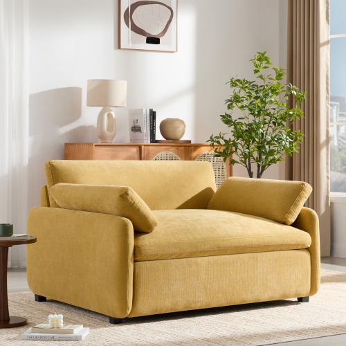 50 x 43-Inch Oversized Yellow Chenille Modern Lounge Accent Chair