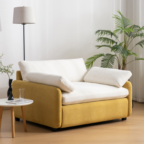 50 x 43 in Cream & Yellow Oversized Chenille Accent Chair