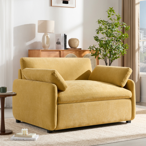 Yellow 49 x 42.5-Inch Oversized Chenille Accent Chair with Pillows