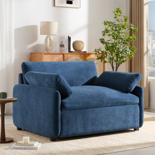 Blue Oversized Chenille Accent Chair, 50-Inch Wide with Cushion Back
