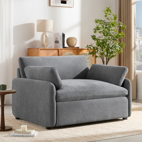 Gray 50-Inch Oversized Chenille Armchair with Wide, Deep Seat