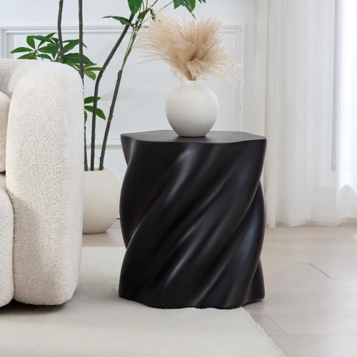 Black Fiberglass Petal Shape Side Table, 35.43-Inch Sculptural Design