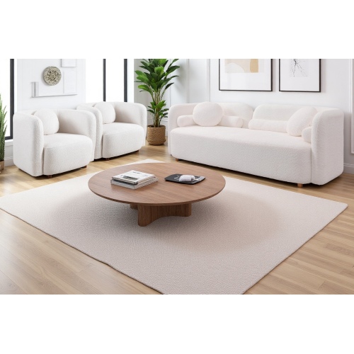 Modern 3-Piece White Boucle Loveseat and Accent Chair Living Room Set