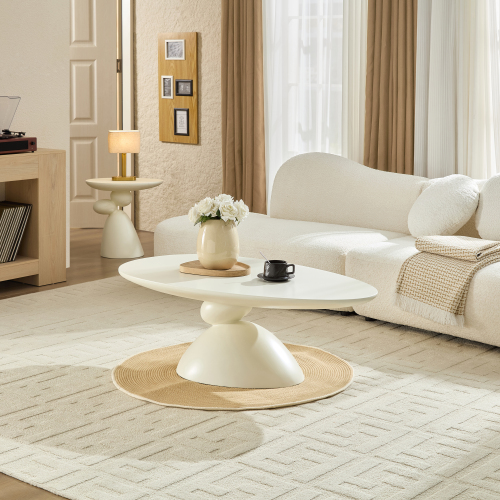 47.24-Inch Milk White Fiberglass Sculptural Oval Coffee Table