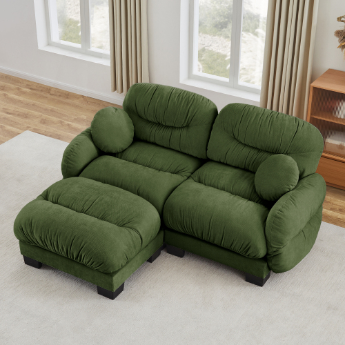 Green 2-Seat Chenille Modular L-Shaped Sofa with Ottoman and Pillows