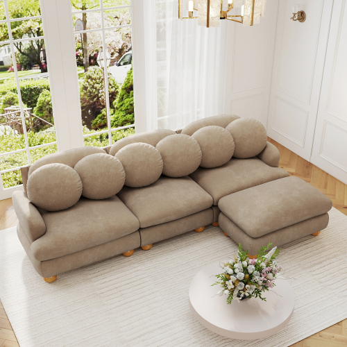 Camel Chenille Modular Sectional Sofa, 3-Seat, 95.3 x 57 x 34 in