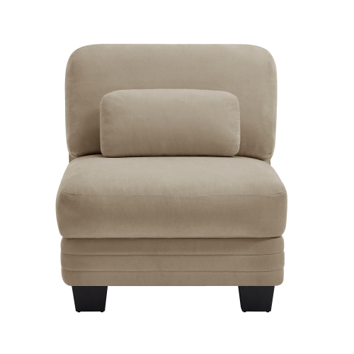 Camel Chenille Armless 1-Seat Sofa Chair with Matching Pillow