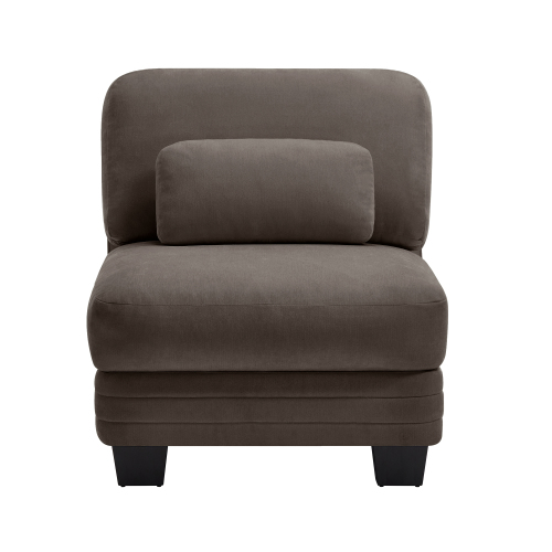 Brown Chenille Armless 1-Seat Sofa with Pillow for Living Rooms