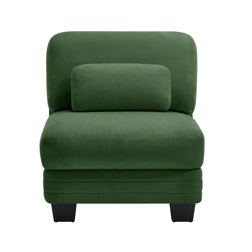 Green Chenille Armless Accent Sofa Chair with Pillow, 1-Seat