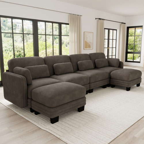 Modern 4-Seat Brown Chenille U-Shaped Modular Sectional Sofa