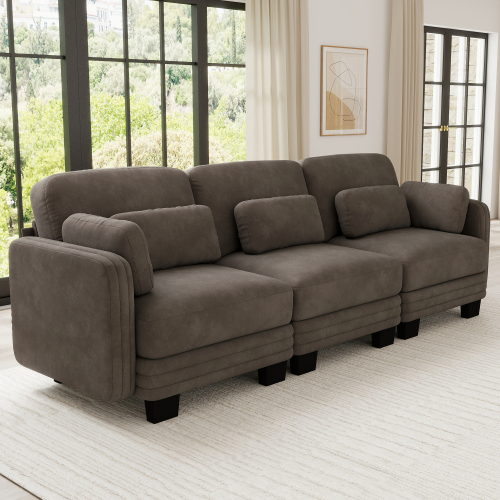 Brown Chenille Channel-Tufted 3-Seater Modular Sectional Sofa