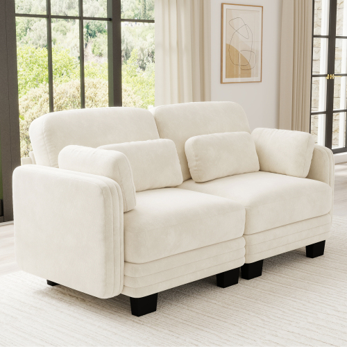 Modern Beige Chenille 2-Seat Modular Loveseat with Channel Tufting