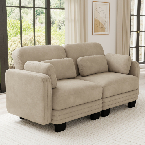 Modern Camel Chenille Channel-Tufted Modular Loveseat Sofa, 2-Seat