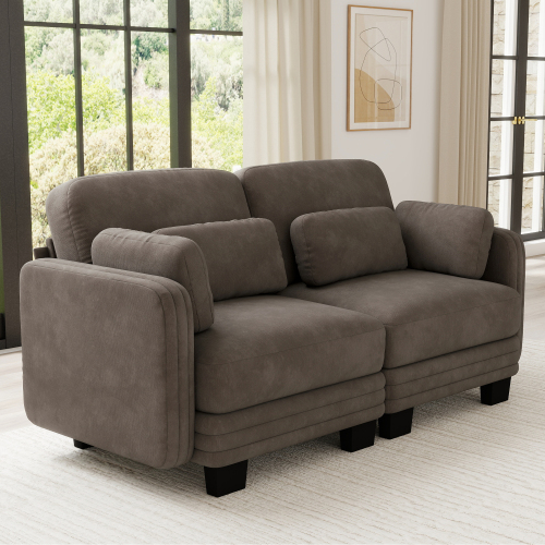 Modern Brown Chenille 2-Seat Channel-Tufted Modular Loveseat Sofa