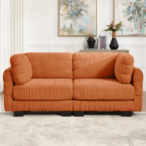 Orange 2-Seat Chenille Modular Loveseat with Ruched Detailing