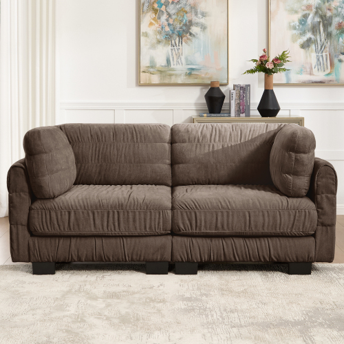Brown Chenille 2-Seat Modular Loveseat with Ruched Detailing