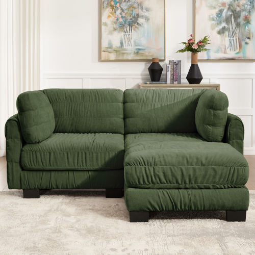 Green 2-Seat Chenille Modular Sectional Sofa with Movable Ottoman