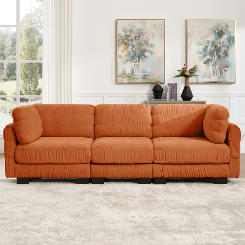 Orange 3-Seat Ruched Chenille L-Shaped Modular Sectional Sofa