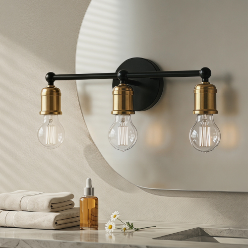 3-Light Black and Gold Iron 16.5-Inch Bathroom Vanity Sconce