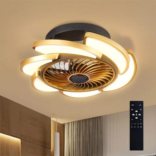 17.72" Gold and Black Aluminum-Iron Bladeless Ceiling Fan with LED Light