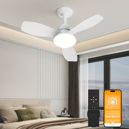 24.4" White Ceiling Fan with Light, 3 Blades, 6-Speed Reversible Quiet DC Motor, Dimmable LED, APP & Remote Control, Flush Mount for Bedroom Living Room Covered Patio - ABS+PC - Modern - 1000lm-5000lm - 3000K-6500K - Ceiling Fans - Foam