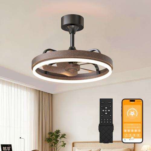 20.5" Rustic Brown Ceiling Fans with Lights Remote & APP Control, Downrod Mount Dimmable LED Fandelier, 6 Speeds Quiet DC Motor, Modern Ceiling Fan for Bedroom Living Room - Acrylic,Aluminium+Iron - Foam - 1000lm-5000lm - 3000K-6500K