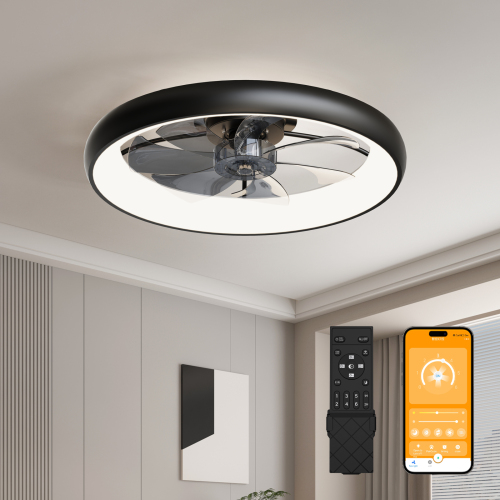 24.4" Large Size Black Ultra-Thin Ceiling Fan with Light, 6-Speed Reversible Fandelier, 3-Color Temp Dimmable, Remote & APP Control, Silent Motor, Ideal for Large Rooms Living Areas - Acrylic,Aluminium+Iron - Foam - Modern - 1000lm-5000lm - 3000K-6500K - Living room - Ceiling Fans - LED