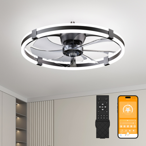 23.6'' LED Ceiling Fan Light Remote DC Motor 6-Speed Infinite Dimming LED fan light for bedroom living room - Black - ABS+PC - Foam - Minimalist,Modern - Ceiling Fans - 1000lm-5000lm - 3000K-6500K
