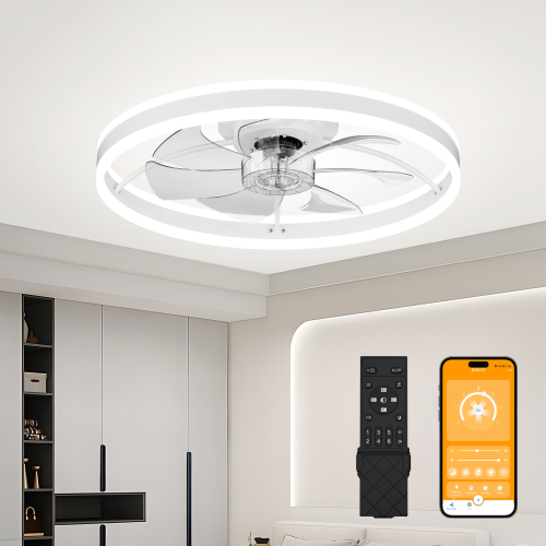 23.6 Inch Ceiling Fan with Light, Quiet DC Motor, Dimmable 3-Color Temperature 3000K-6500K, APP & Remote Control, With Timing - White - Acrylic,Aluminium+Iron - Foam - Modern - Ceiling Fans - LED - 1000lm-5000lm - Bedroom