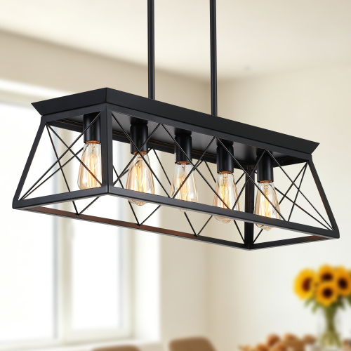 5-Light Farmhouse Chandeliers for Dining Room, Rustic Kitchen Island Lighting Pendant Light for Kitchen Dining Room Black(No Bulbs) - Iron - Traditional - Ceiling Lights - Incandescent