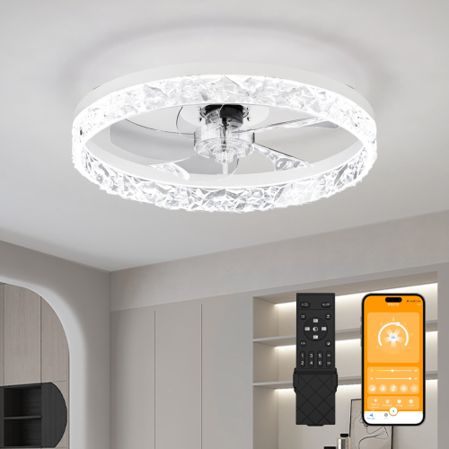 19.7" Ceiling Fans with Lights Remote and APP Control, Dimmable 3-Color and 6-Speed quiet DC Motor, WHITE Ceiling Fan for Living Room Bedroom - Acrylic,Aluminium+Iron - Modern - 1000lm-5000lm - 3000K-6500K - Foam - Not Specified