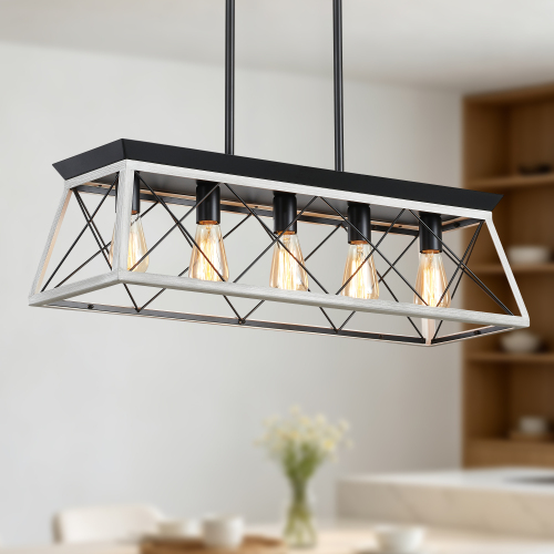 5-Light Farmhouse Chandeliers for Dining Room, Rustic Kitchen Island Lighting Pendant Light for Kitchen Dining Room White(No Bulbs) - Iron - Traditional - Ceiling Lights - Incandescent