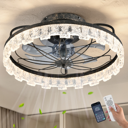 21" Rustic Black Caged Ceiling Fan with Lights Remote Control, Industrial Ceiling Fan with Acrylic LED Light for Kitchen Bedroom Living Room - Antique Black - ABS+PC,Iron - American Traditional,Art Deco - Ceiling Fans - 1000lm-5000lm - 3000K-6500K