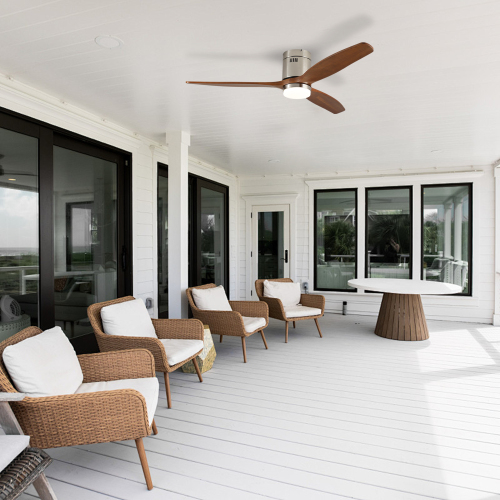 52 Inch Ceiling Fan with Light, 3 Light Walnut Solid Wood Blades,Remote Control,6-speed Reversible DC Motor for Living Room,Bed Room,Dining Room - Nickel,Walnut - Metal & Wood