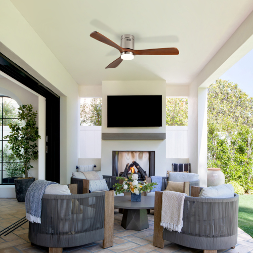 52 Inch Ceiling Fan with Light, 3 Light Walnut Solid Wood Blades,Remote Control,6-speed Reversible DC Motor for Bed Room,Dining Room,Living Room. - Nickel,Walnut - Wood+Metal