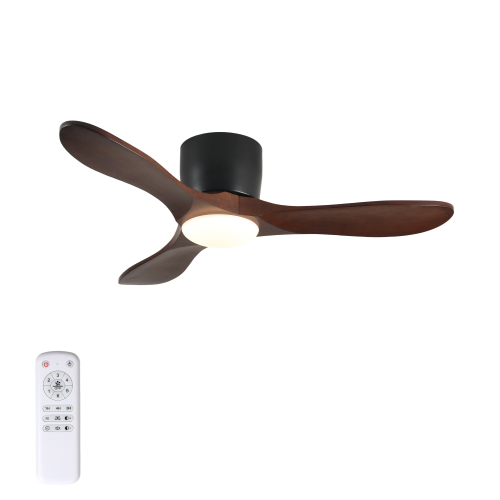 42-inch Ceiling Fan with Light, 3 Dark Walnut Wood Blades, Remote Control, Reversible DC Motor for Living Room - Black + Dark Walnut - Wood+Metal