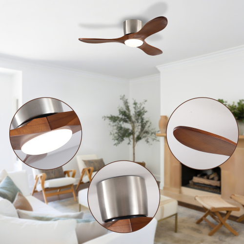 42-inch Ceiling Fan with Light, 3 Light Walnut Wood Blades, Remote Control, Reversible DC Motor for Living Room - Nickel,Walnut - Wood+Metal