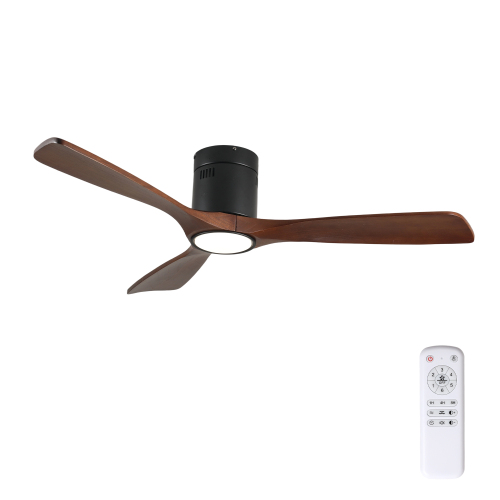 52 Inch Ceiling Fan with Light, 3 Solid Wood Blades,Remote Control,6-speed Reversible DC Motor for Bed Room,Dining Room,Living Room. - Black,Walnut - Metal & Wood