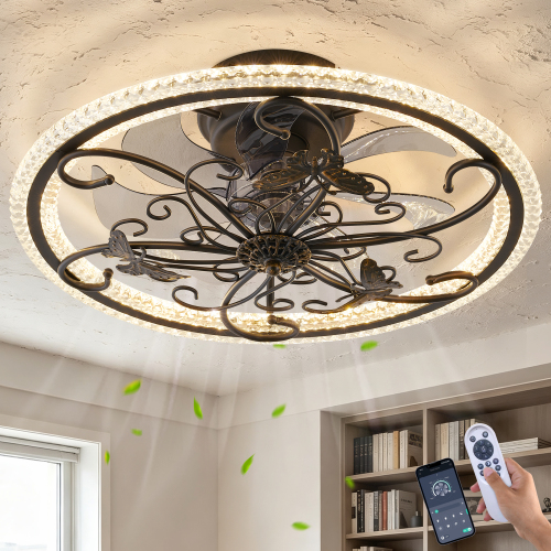 Retro Black Ceiling Fan with Lights Remote Control, 6 Speeds 3 ColorCaged Ceiling Fan with Light for Kitchen Bedroom Living Room - Matte Black - ABS+PC,Iron - American Traditional,Art Deco - Ceiling Fans - Not Specified - 1000lm-5000lm - 3000K-6500K