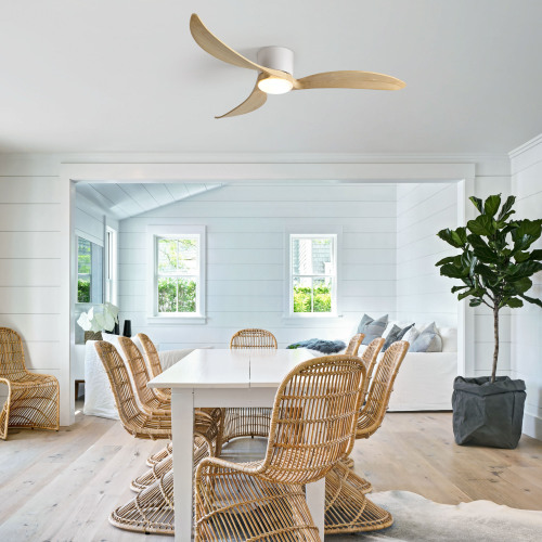 52-inch Ceiling Fan with Light, 3 Natural Wood Blades, Remote Control, Reversible DC Motor for Living Room - Natural+White - Wood+Metal