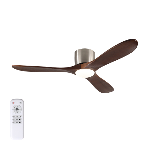 52-inch Ceiling Fan with Light, 3 Light Walnut Wood Blades, Remote Control, Reversible DC Motor for Living Room - Nickel,Sand,Walnut - Wood+Metal