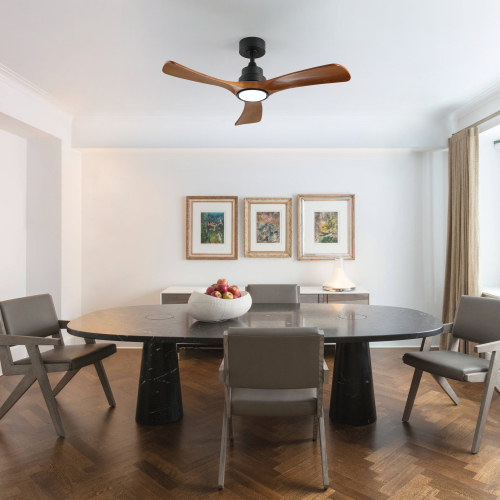 41.7" Black Ceiling Fan with Light, 3 Solid Wood Blades, 6-speed Reversible DC Motor for Bed Room,Dining Room,Living Room. - Black + Dark Walnut - Wood+Metal