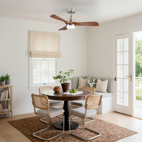 41.7 Inch Ceiling Fan with Light, 3 Solid Wood Blades,Remote Control,6-speed Reversible DC Motor for Living Room,Bed Room,Dining Room. - Walnut+Nickle - Metal & Wood
