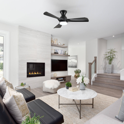 41.7" Black Ceiling Fan with Light, 3 Black ABS Blades, 6-speed Reversible DC Motor for Bed Room,Dining Room,Living Room. - ABS+PC,Iron