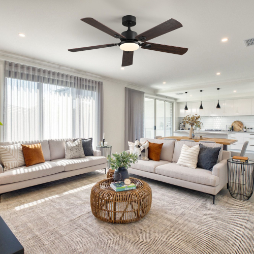 52" Black Ceiling Fan with Light, 5 Black Blades, 6-speed Reversible DC Motor for Bed Room,Dining Room,Living Room. - Metal,Plywood