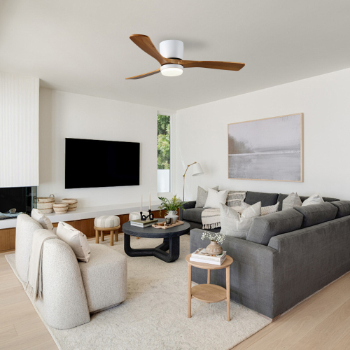 41.7" White Ceiling Fan with Light, 3 Solid Wood Blades, 6-speed Reversible DC Motor for Bed Room,Dining Room,Living Room. - White+Walnut - Metal & Wood