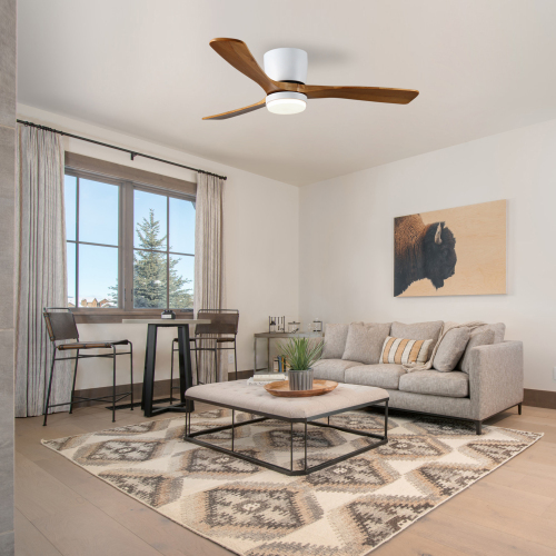 52" White Ceiling Fan with Light, 3 Solid Wood Blades, 6-speed Reversible DC Motor for Bed Room,Dining Room,Living Room. - White+Walnut - Metal & Wood