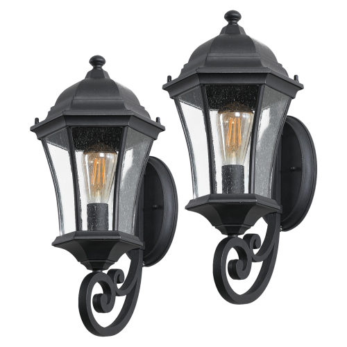 Outdoor Wall Lantern Light ,Waterproof Outdoor Wall Sconce Black Metal Sconce with Clear Glass Shade for Garage Patio Front Door Balcony (2 pack) - Clear+Black - Glass,Iron