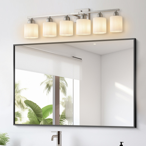 Modern 6-Light Bathroom Fixture with Nickel Finish and Milky White Glass Shade, Wall Sconces Lighting for Bathrooms, Bedrooms and Hallways (No Bulbs) - Brushed Nickel - Glass,Iron