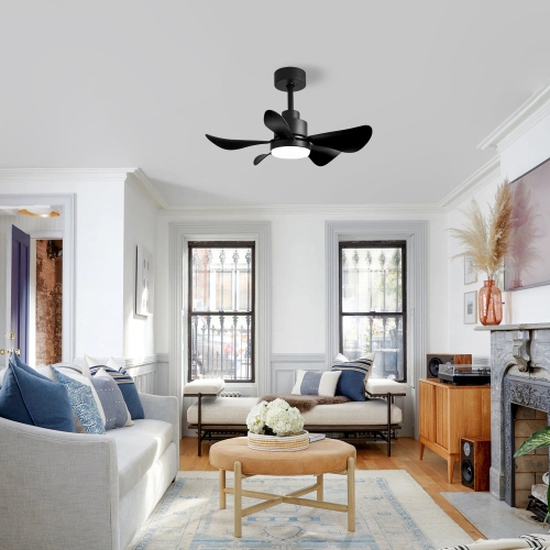 28 Inch Ceiling Fan with Light, 5 ABS Blades,Remote Control,6-speed Reversible DC Motor for Living Room,Bed Room,Dining Room. - Black - ABS,Metal